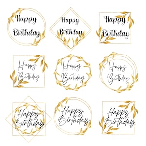 Gold Embellished Birthday Sentiments: Printable Card Making PNGs