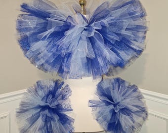 Handmade Cartoon Bunny Inspired Tutu | Handmade Blue & White Cheerleader Costume with Pom Poms