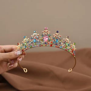 Rainbow Rhinestone Princess Tiara, Girls Dress Up Crown