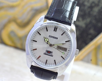 Vintage Citizen Automatic Silver Dial Day‑Date Men’s Watch Japan Made Classic Retro Timepiece