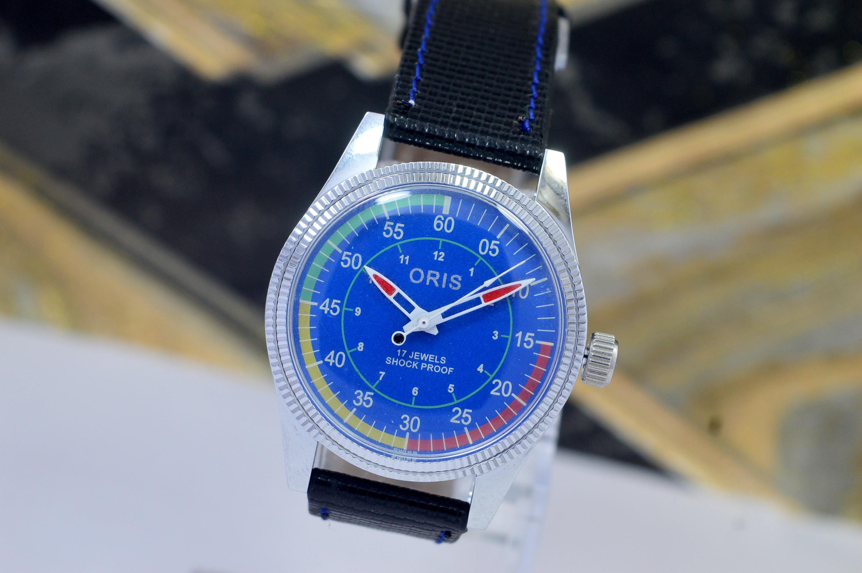 ☆ORIS 手巻き時計 青文字盤 レザー BIG CROWN オリス 腕時計 ORIS