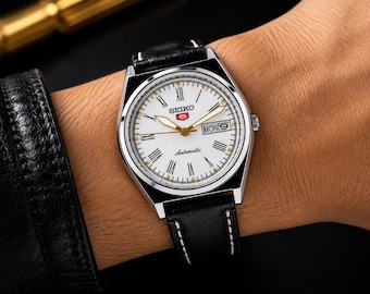 Vintage Seiko 5 Automatic 6309A Watch 17Jewels White Dial Day-Date Japan Made Men’s Wristwatch