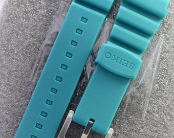 Genuine Seiko Prospex Teal Rubber Strap 22mm Seiko Diver Silicone Band with Signed Buckle