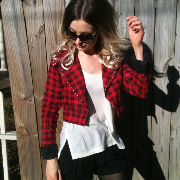 SALE Studded Plaid Cropped Blazer