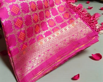 Woven Dola Silk Dupatta | Banarasi Meena Design Stole | banarasi scarves| Indian fabric