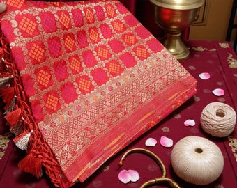 Dola Silk Banarasi Dupatta | Meena Weave, Ethnic Tassels , bandhani dupatta | stole | scarves
