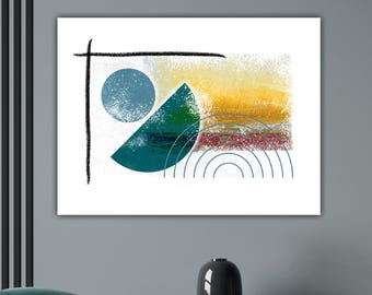 Mid-Century Modern Abstract Canvas Print, Geometric Wall Decor