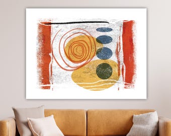 Abstract Wall Art, Canvas Print, Mid-Century Modern, Colorful, Red Yellow Blue Art