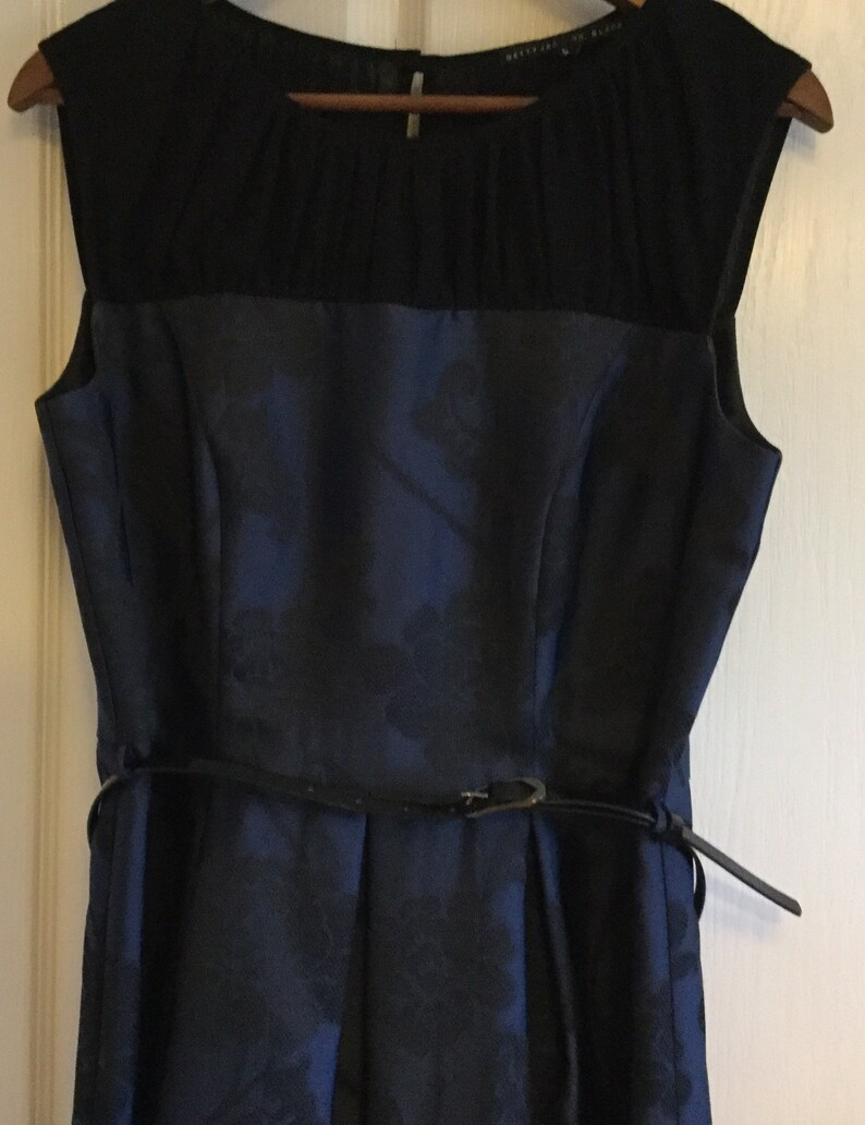 Betty Jackson black blue jacquard dress 14