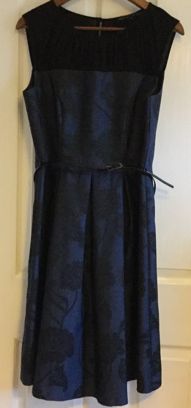 Betty Jackson black blue jacquard dress 14