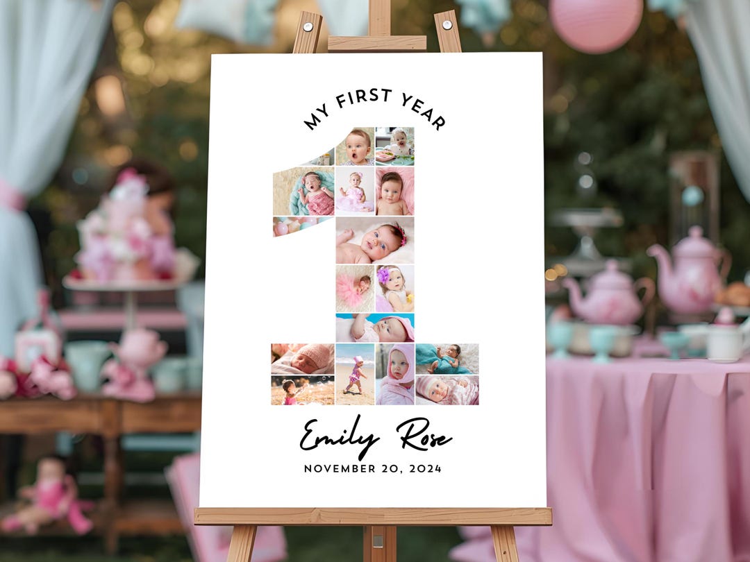 Baby’s First Year Number 1 Photo Collage Template, 1st Birthday Party ...