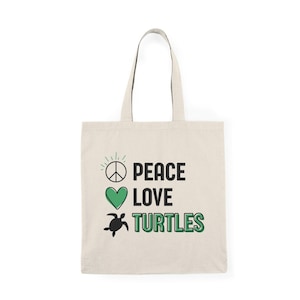 Peace, Love, and Turtles Tote | Eco-friendly Cotton Canvas Bag