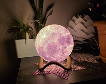 RGB Moon Lamp | 3D Lunar Night Light with Gold Stand, 30cm