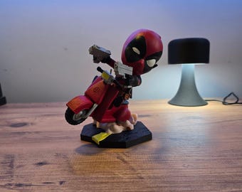 Helmet On, Guns Out! Deadpool Scooter Figurine | Handmade PLA & Resin Collectible Statue