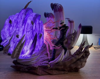 12K Resin & PLA Print Gojo Satoru Diorama Statue | 10.6" Jujutsu Kaisen Collectible Figure | USB Powered LED Light