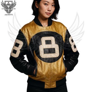 Handmade 8 Ball Leather Jacket – Handmade Bomber Jacket, Stylish Daily Wear, Perfect Gift for Movie & TV Fans