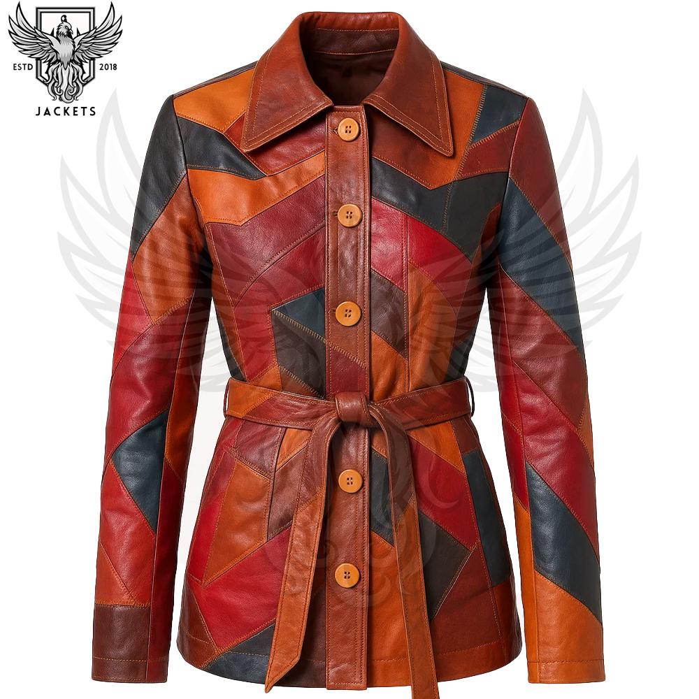 ジャケット・アウター grunge patchwork leather jacket brown PATCHWORK LEATHER JACKET