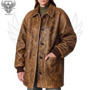 Vintage Leather Coat – Authentic Americana Style Coat, Real Leather Outerwear for Men & Women, Perfect Seasonal Gift