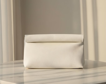 Übergroße Roll-Top-PU-Leder-Clutch | Weiche Kunstleder Abendtasche | Wedding & Event Geldbörse Passt A4 Dokumente | Minimalistische Große Handtasche