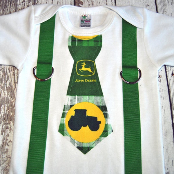 LAST ONE Green and Yellow Plaid Tractor Tie & Suspenders Bodysuit/Shirt - Made To Order - 0-3M through 5T