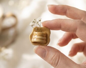 Wearable Flower Vase Pin | Butterscotch Ceramic Brooch | Cottagecore Botanical Jewelry | Handmade Plant Lover Gift