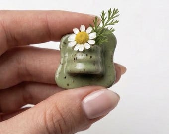 Celadon Sage Ceramic Vase Pin - Nature-Inspired Wearable Art