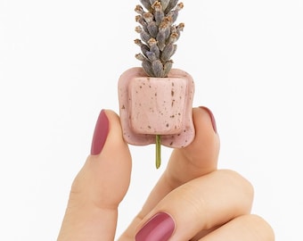 Pink Speckle Ceramic Flower Vase Pin - Handmade Pottery Brooch