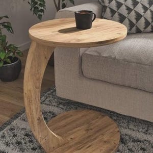 Rolling C Table – Sofa Side Table, Couch Arm Table, Nesting End Table, Snack & Serving Table – Atlantic Pine Finish