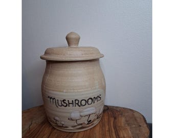 Pottery Mushroom Keeper Ventilated Stoneware Crock Tan