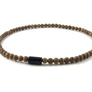 Mala Necklace, Obsidian & Brown Sandalwood Beaded Necklace, Anniversary Gift for Him, Protection, Balance, Strength Talisman Chakra Jewelry
