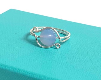 Blue Lace Agate Ring, Gift For Girlfriend, BFF, Calming Stress Relief Chakra Healing Wire Ring, Celtic Spiral Ring, Talisman Evil Eye Ring