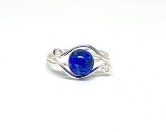 Promise Ring, Lapis Lazuli Gemstone Ring for Women Gold Denim Blue Stone Ring, Anniversary Gift for Girlfriend, Evil Eye Ring, Celtic Spiral