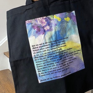 Pastel Prints Cloth Tote Bag Romantic Poem, Let Me Not To The Marriage Of True Minds, Shakespeare Sonnet, Abstract Flower Reusable Shop Bag