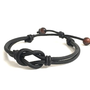 Leather Bracelet, Men Leather Accessories, Scottish Celtic Infinity Knot Couples Bracelet, Tiger Eye Stones, Boyfriend Gift Promise Bracelet