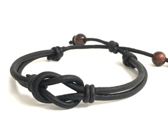 Pulsera de cuero, accesorios de cuero para hombres, pulsera para parejas con nudo infinito celta escocés, piedras de ojo de tigre, pulsera de promesa de regalo para novio