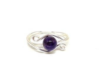 Amethyst Ring, Celtic Spiral, Evil Eye Ring, Mother's Day  Gift for Her, Chakra Crystal Ring for Women, February Birthstone Ring, Wire Ring