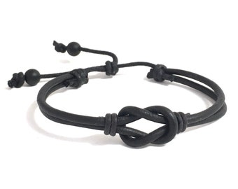 Celtic Love Knot Leather Bracelet: Onyx Stone, Promise Gift For Him