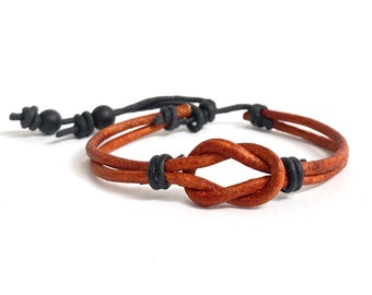 Celtic Infinity Love Knot Red Brown Leather Bracelet & Stones, Promise Gift For Girlfriend, Boyfriend, Anniversary Gift For Couples Bracelet