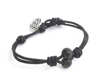 Scottish, Celtic Bracelet, Obsidian Gemstone Bracelets For Couples, Chakra Jewelry Infinity Knot Button Leather Bracelet Talisman Jewelry
