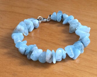 Aquamarine March Birthstone Bracelet, Chakra Healing Raw Stone Jewelry, Calm, Stress Relief Bracelet, Something Blue Wedding Gifts For Her