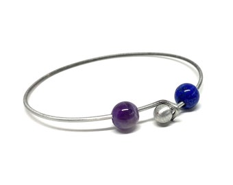 Minimalist Bangle Bracelet Add Your Choice of Gemstones, One-Of-A-Kind Gift Birthstone Jewelry, Chakra Stones Bracelet, Silver Wire Bracelet