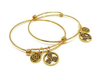 Celtic Charms Bangle Bracelet, Infinity Knot, Triskele Charm Gold-Plated Cuff Bracelet for Women Mother Daughter Gift For Couples Bracelet