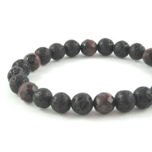 Lavastenarmband med röda tigerögastenar Mala-armband, armband med eterisk olja, present till män, könsneutralt