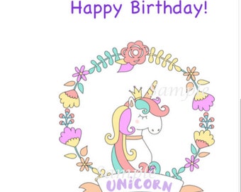 Unicorn Birthday Card: Printable Tween Girl Party Invitation (PDF Download)