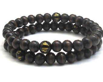 Jewelry for Men Bracelet, Onyx Mala Bracelet, Mantra Wood Bead Bracelet, Mindfulness Wellness Bracelet, Yoga Meditation Prayer Bracelet