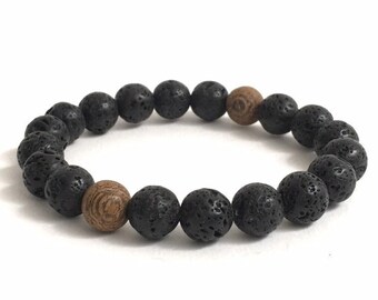 Bracelet en pierre de lave pour homme : diffuseur d'aromathérapie au bois de santal