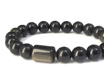 Pulsera de cuentas de obsidiana: Mala elástico para hombre, joya de fuerza y protección, ideal como regalo navideño para tu novio.