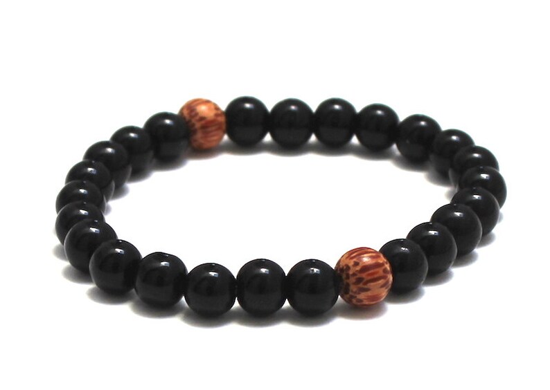 Worry Beads Black Obsidian Bracelet Dragonglass /& Palm Wood Bracelet for Mens Mala Bracelet Chakra Healing Best Seller Beaded Bracelet
