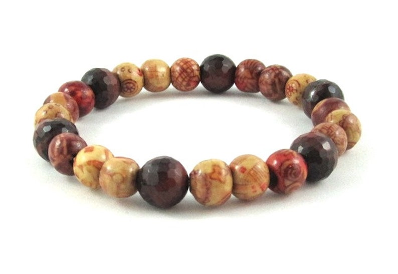 Men Bracelet, Father's Day Gift For Dad, Painted Wood Beads Mala Bracelet Tiger Eyes Stone, Worry Beads, Mala Bracelet, Casual Men Jewelry image 5