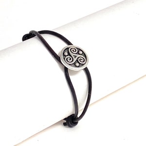 Celtic Symbol Triskele Pendant Leather Bracelet for Men Women Couple Bracelet Promise Bracelets Everyday Light Layering Scottish Bracelet image 3